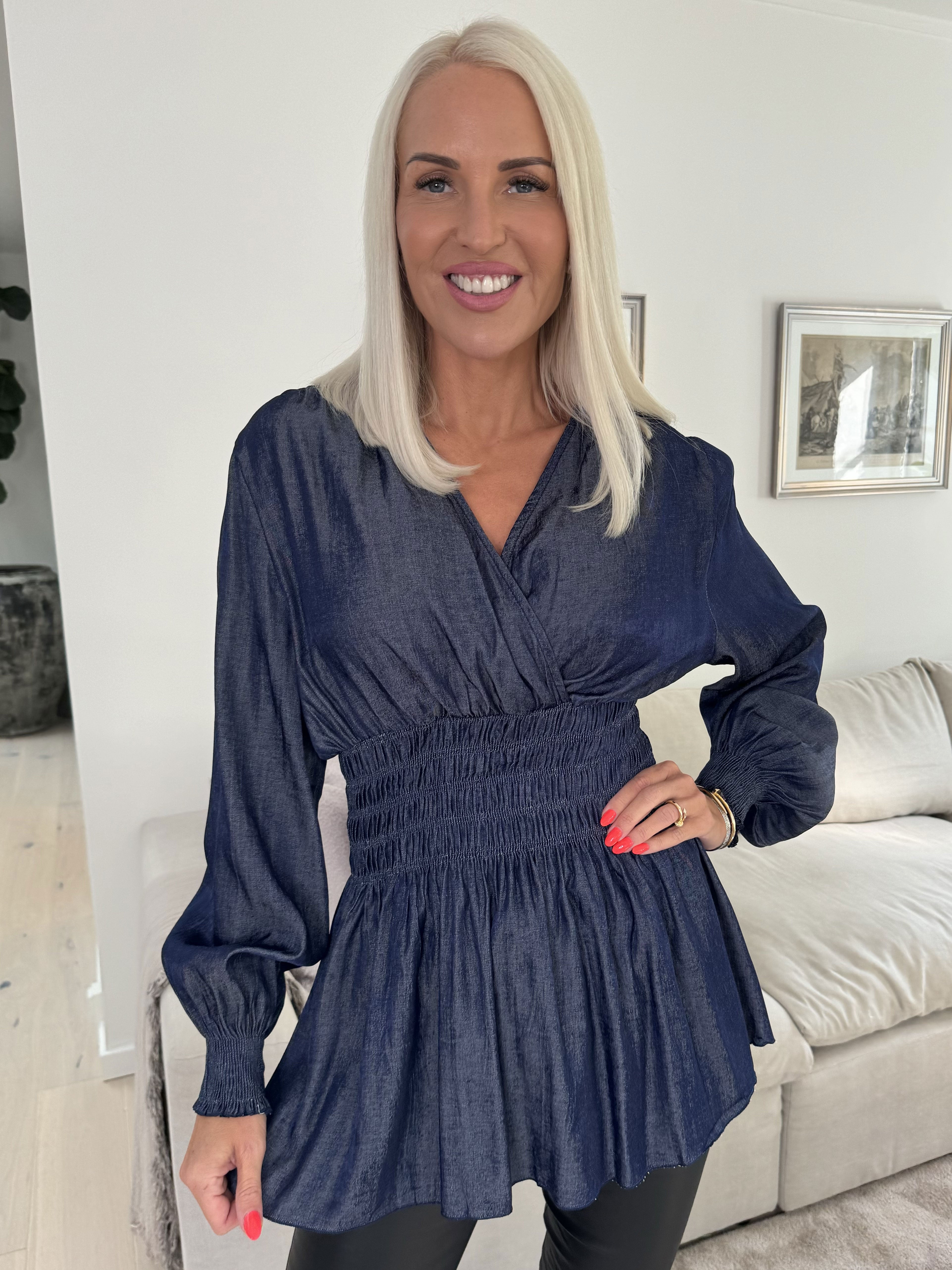 Pams Denim Shirt L/S - Elastisk bluse med lange ærmer